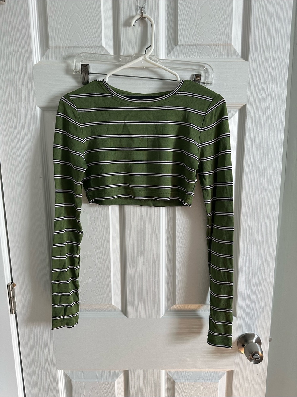 Marc Jacobs Redux Grunge Striped Long Sleeve Cropped Shirt Crop Top in Green &